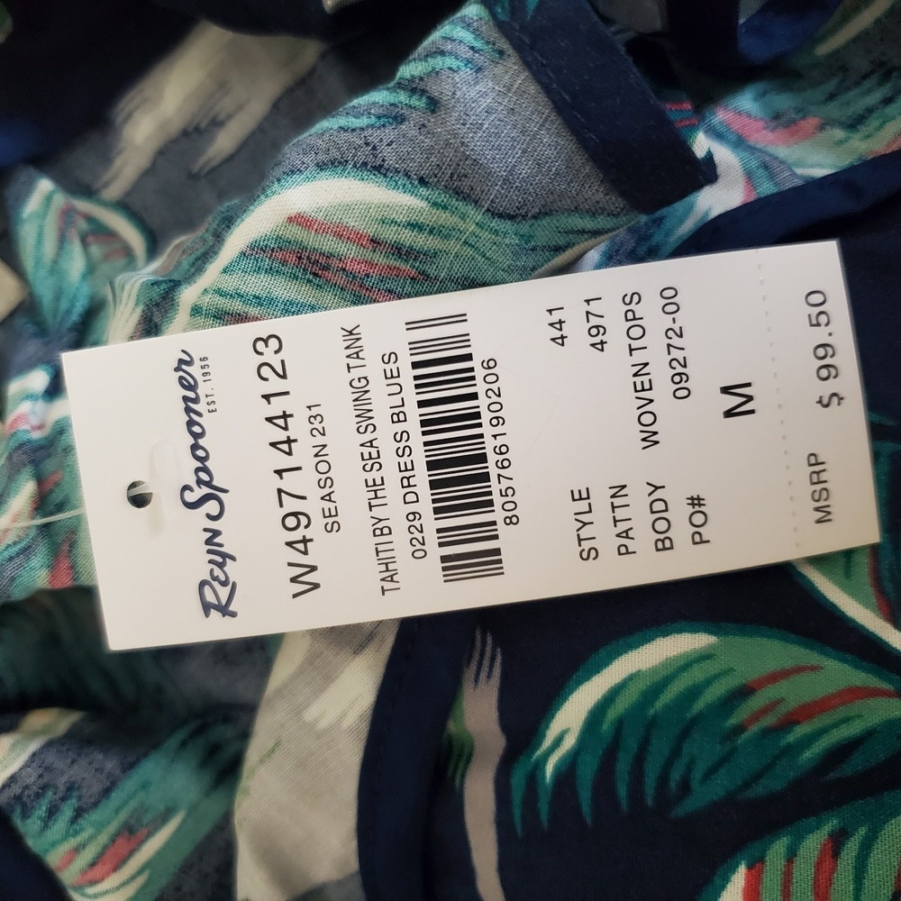 Reyn Spooner Tahiti by the Sea Swing Tank Top Dress Blues Tropical Palm M NEW - Picture 15 of 15